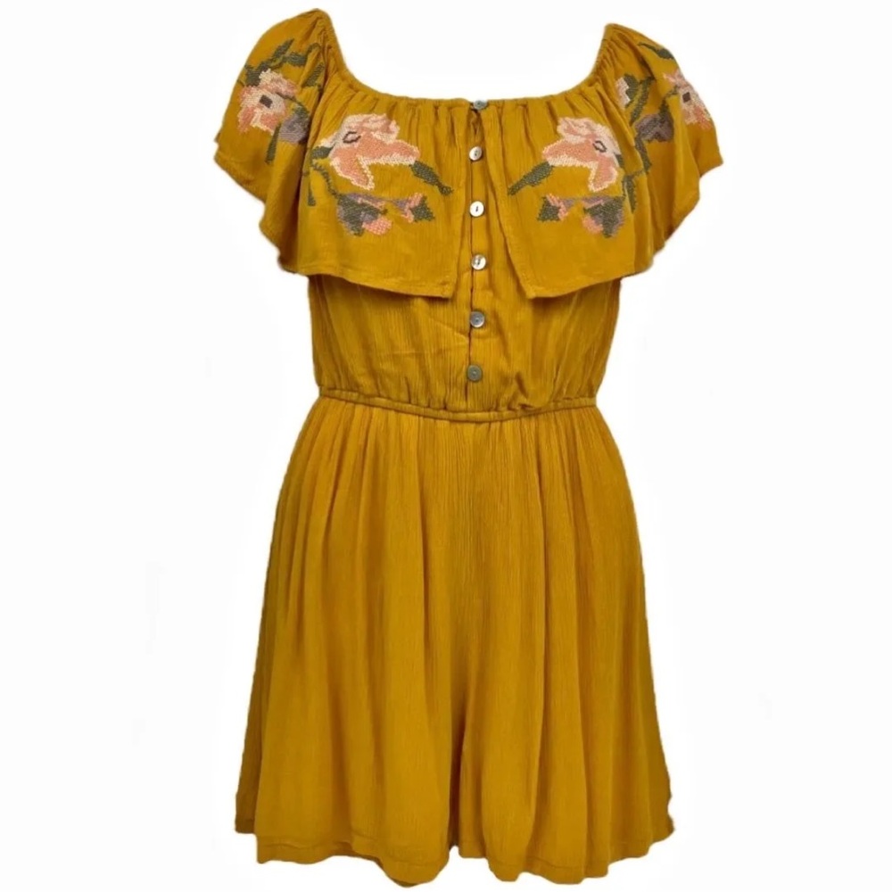Blue Rain Francesca’s NWT Size Large 12 New Mustard Floral Embroidered Romper